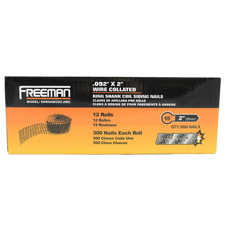 FREEMAN 15 Degree 2" Wire Collated Galvanized Ring Shank Coil Siding Nails (36 SNRSHDG92-2WC